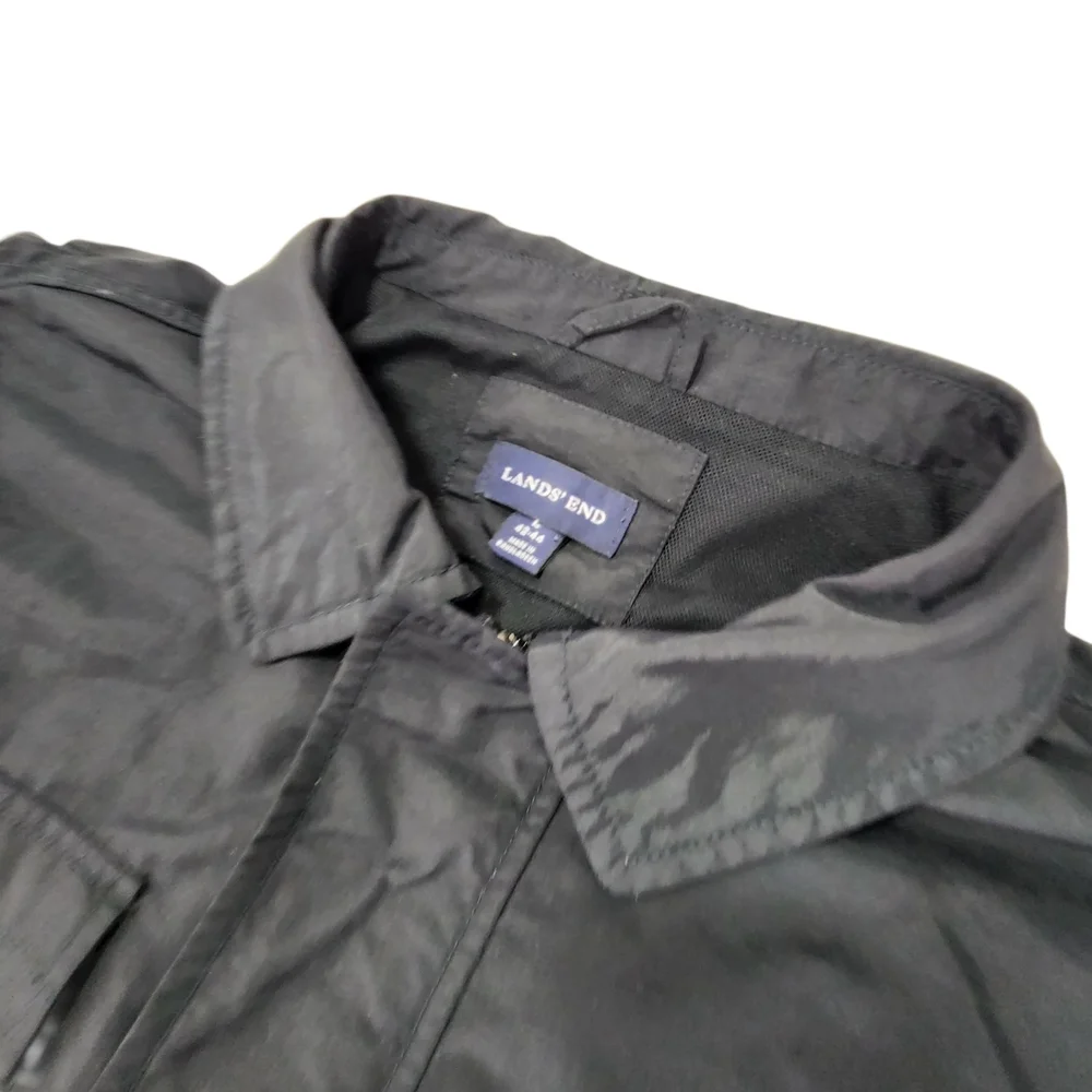 Lands' End Men's Black Jacket Lightweight Utility Large Rain Wind